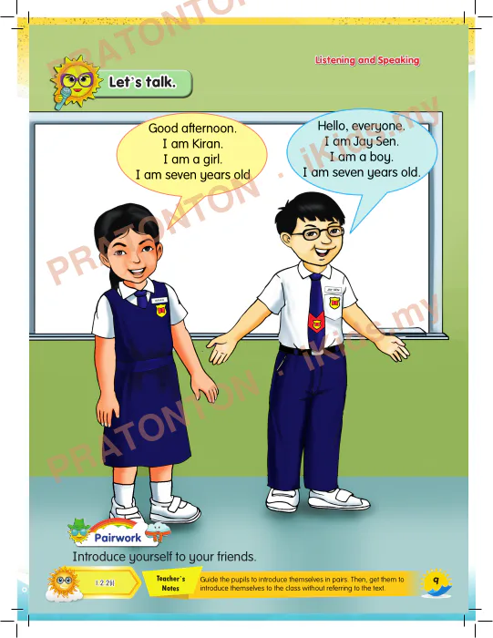 Pratonton muka 3 lembaran Unit 2 — Bahasa Inggeris Tahun 1