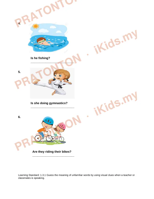 Pratonton muka 3 lembaran Unit 3 – Right Now — Bahasa Inggeris Tahun 1