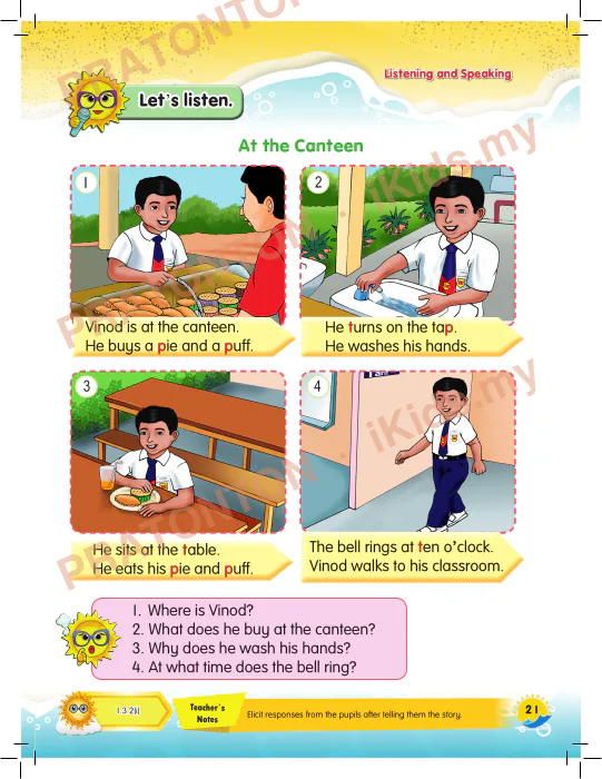 Pratonton muka 3 lembaran Unit 4 — Bahasa Inggeris Tahun 1