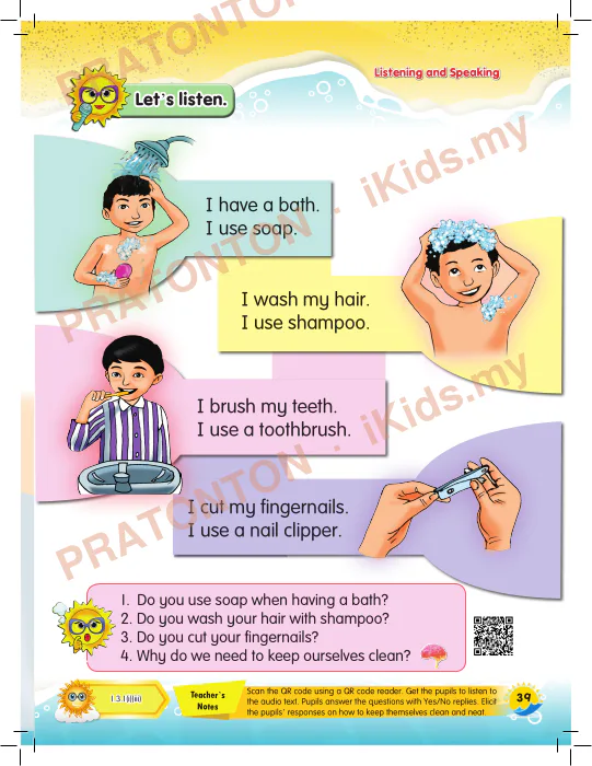 Pratonton muka 3 lembaran Unit 7 — Bahasa Inggeris Tahun 1