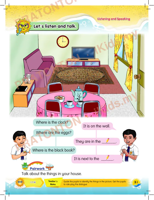 Pratonton muka 3 lembaran Unit 9 — Bahasa Inggeris Tahun 1