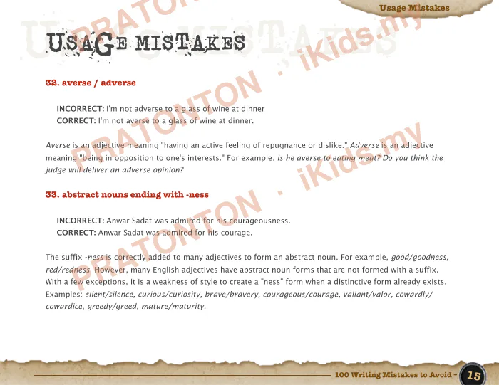 Pratonton muka 1 lembaran Usage Mistakes — Bahasa Inggeris Tahun 1