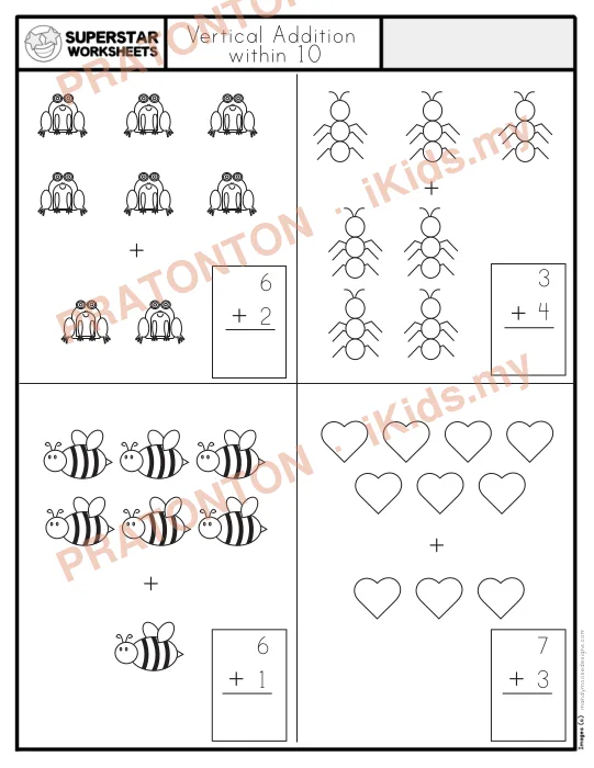 Pratonton muka 1 lembaran Vertical Addition — Matematik Tahun 1
