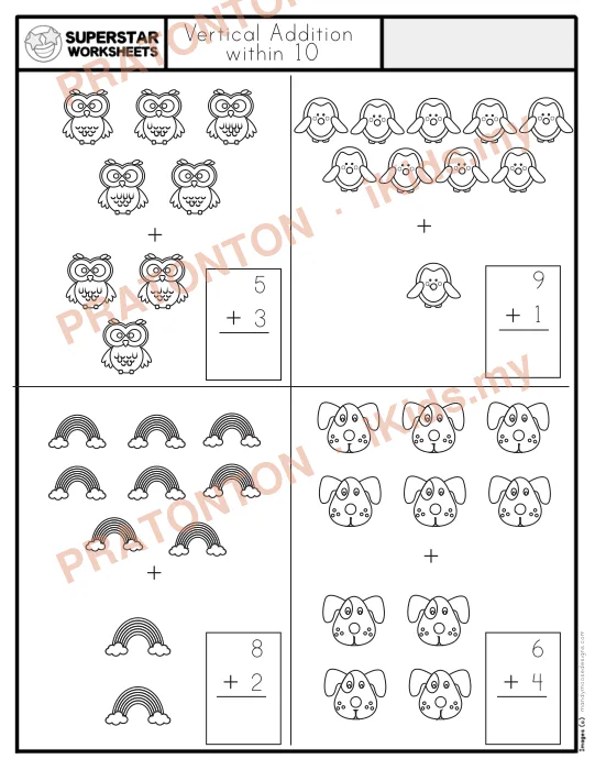 Pratonton muka 1 lembaran Vertical Addition — Matematik Tahun 1