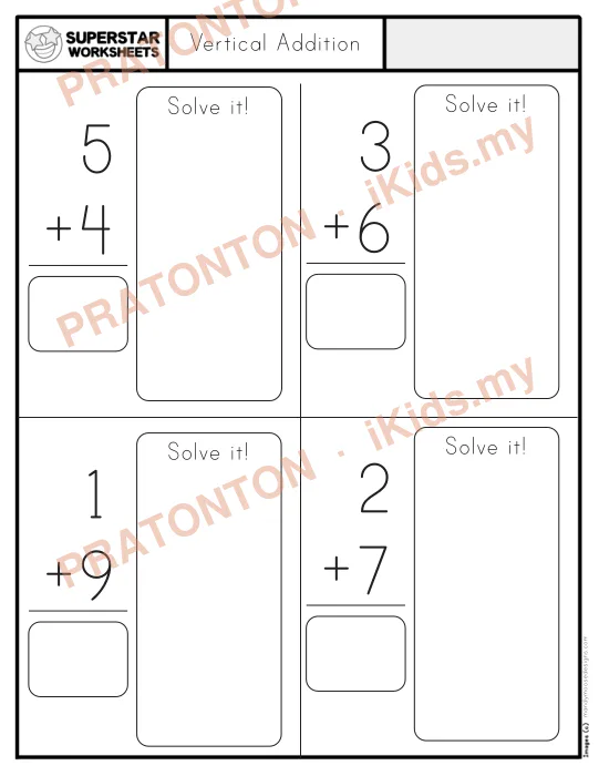 Pratonton muka 1 lembaran Vertical Addition — Matematik Tahun 1