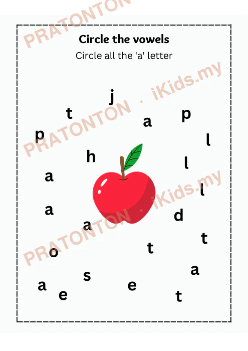 Pratonton muka 1 lembaran VOWELS — Bahasa Inggeris Tahun 2