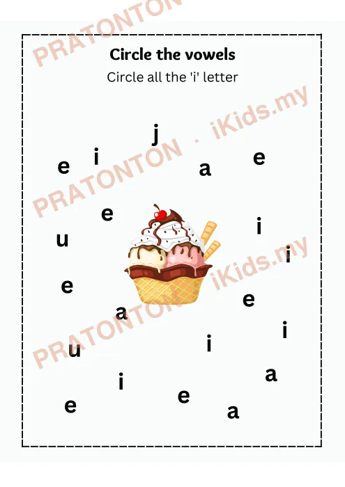 Pratonton muka 3 lembaran VOWELS — Bahasa Inggeris Tahun 2