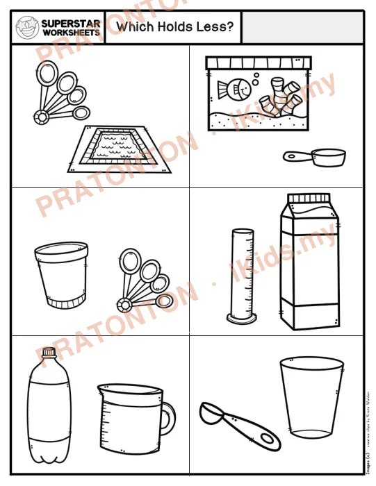 Pratonton muka 1 lembaran Which Holds Less? — Matematik Tahun 1