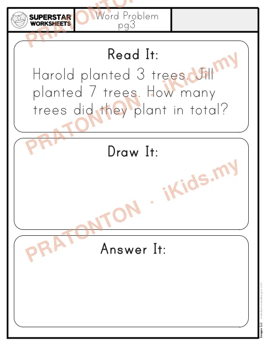 Pratonton muka 1 lembaran Word Problem — Matematik Tahun 1