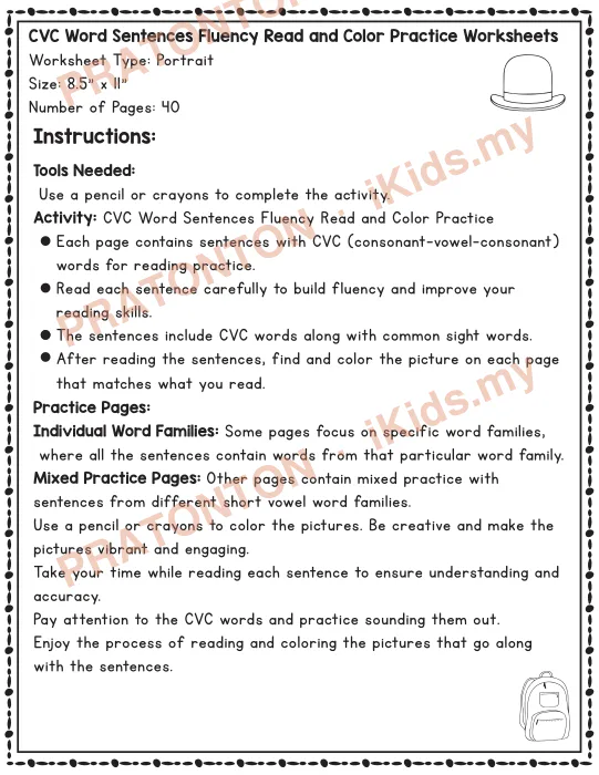 Pratonton muka 1 lembaran Worksheet Type: Portrait — Bahasa Inggeris Tahun 1