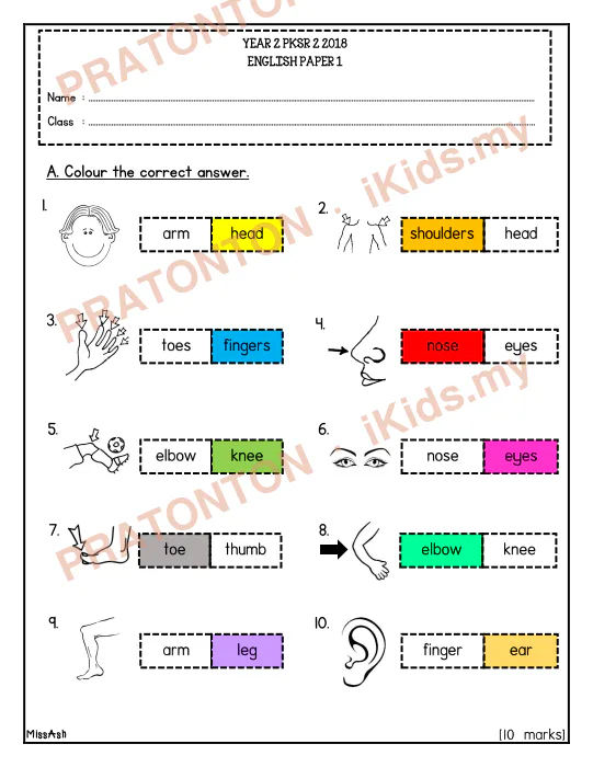 Pratonton muka 1 lembaran YEAR 2 PKSR 2 2018 — Bahasa Inggeris Tahun 2